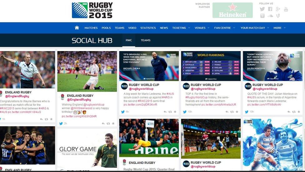 Rugby World Cup 2015 social hub page