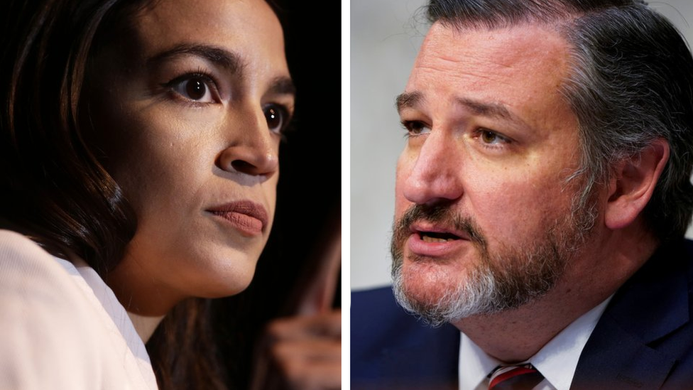 Composite photo showing Alexandria Ocasio-Cortez and Ted Cruz