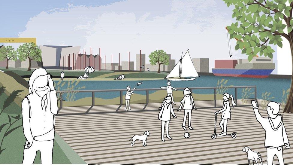 An artitst's impression of the proposed Harbour Wharf area, part of a framework to rejuvenate Belfast's waterfront