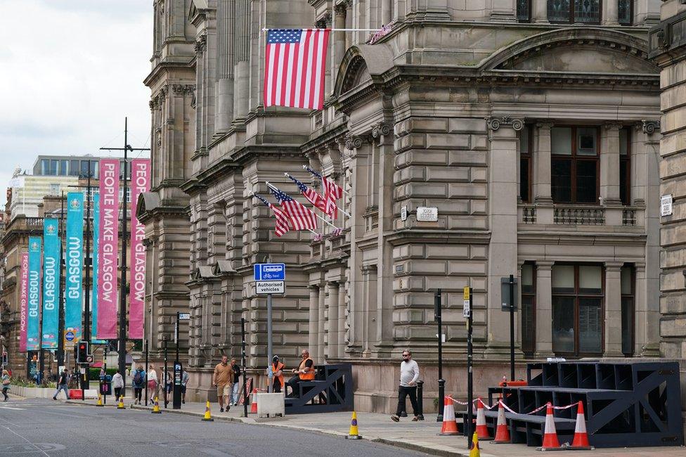 flags outside building