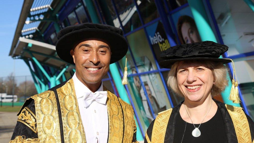 Colin Jackson and vice-Chancellor Maria Hinfelaar