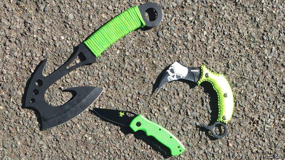 A selection a zombie knives discovered by police in the West Midlands recently