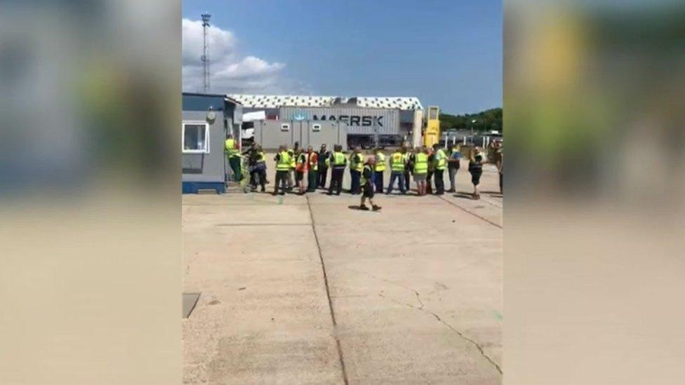 Lorry drivers queuing up at the port