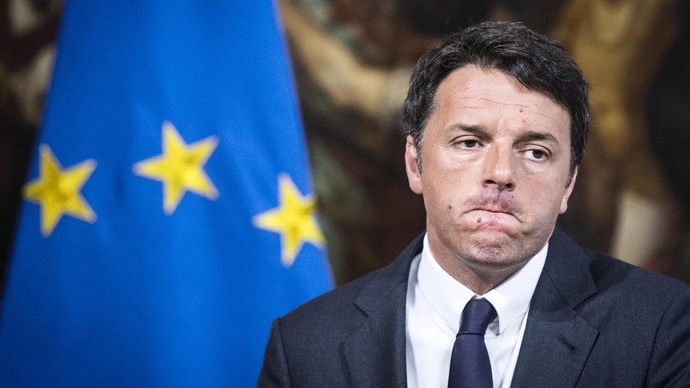 Matteo Renzi in front of an EU flag