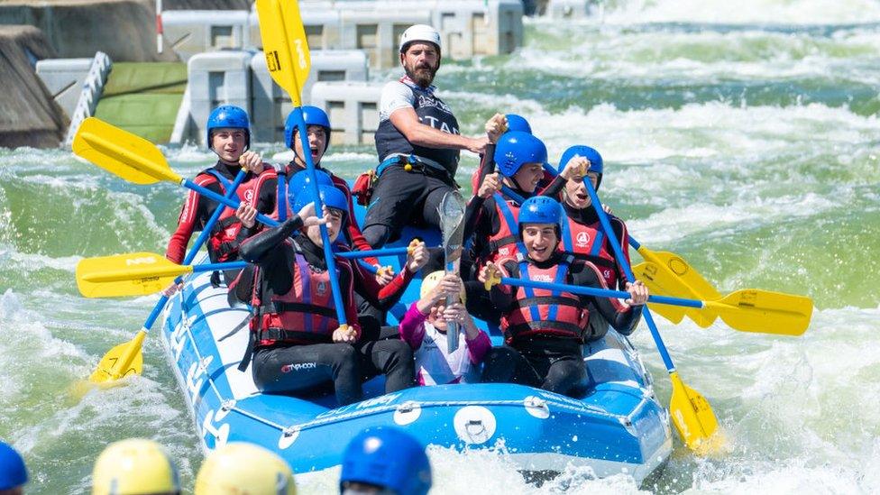 The Queen's Baton Relay visits Lee Valley Water park as part of the Birmingham 2022 Queens Baton Relay on July 8, 2022 in Waltham Cross