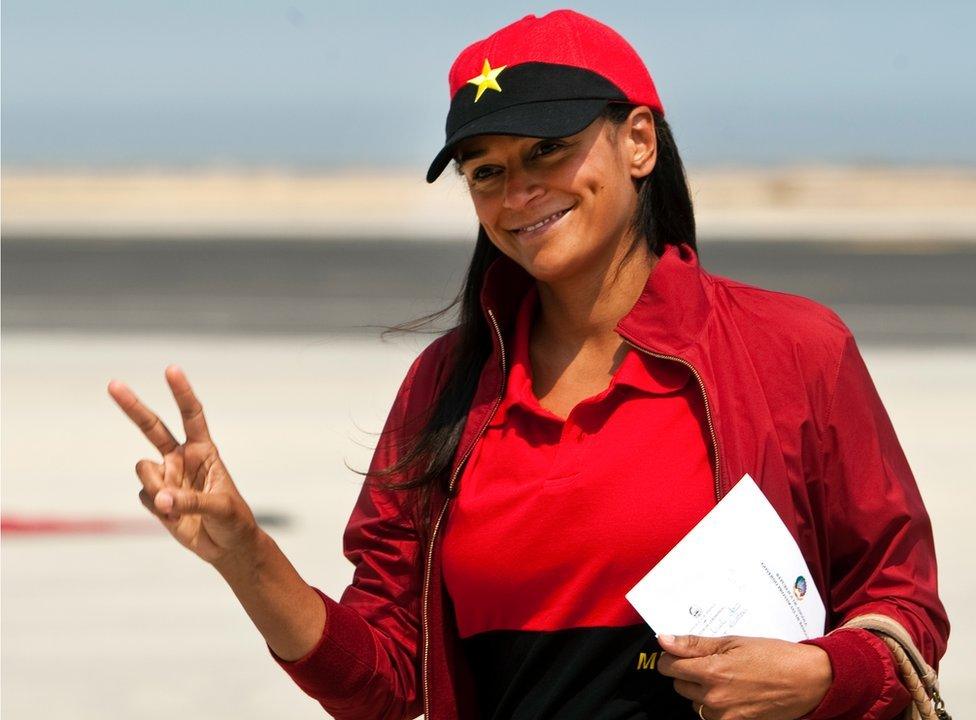 A file photo dated 27 August 2012 shows Isabel dos Santos posing and making the V sign in Lobito, Angola, 29 January 2013.