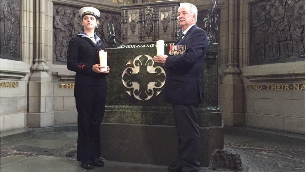 Able cadet Samantha Kaszuba (L) and descendant, Alan Hamilton (R) Pic: Steven Cassidy