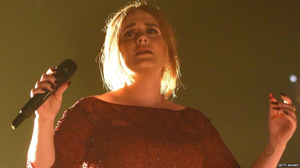 Adele performing at the Grammy Awards