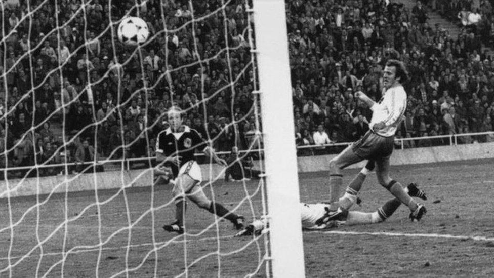 Archie Gemmill scores against the Netherlands in the 1978 World Cup