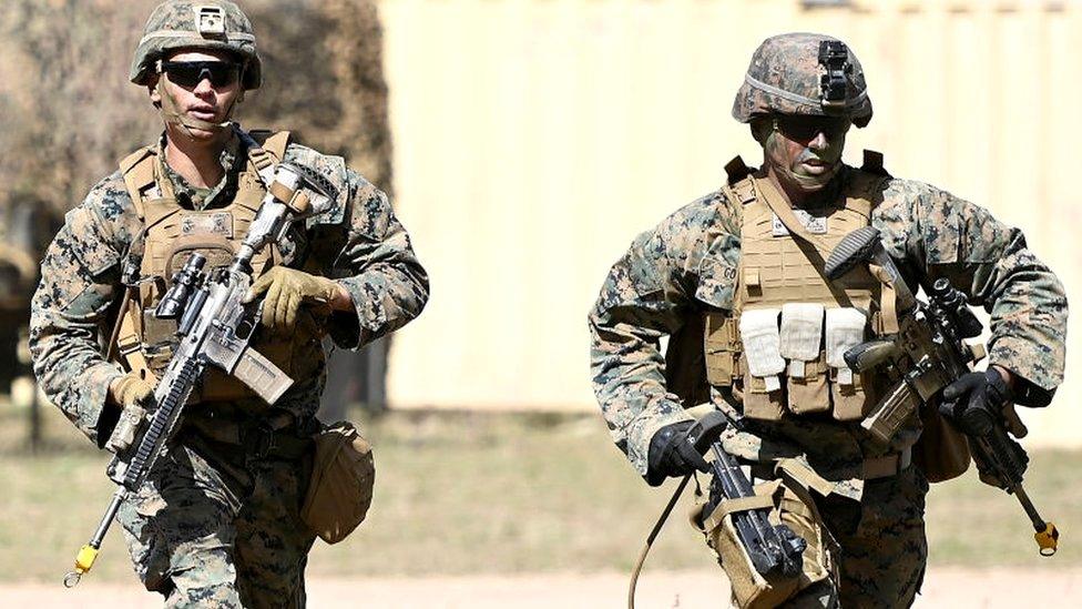 US Marines from MRF-D (Marine Rotaional Force Darwin) participate in an Urban assault as part of Exercise 'Talisman Sabre 21' on July 27, 2021 in Townsville, Australia.