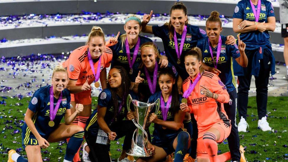 Lyon Women's football team celebrate their women's champions league win