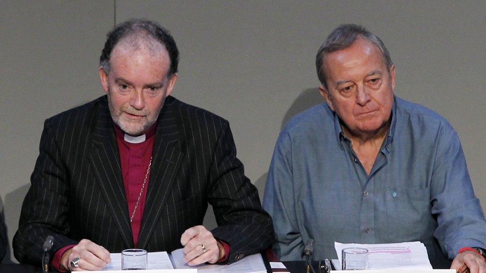 Bishop of Liverpool The Right Reverend James Jones (Chairman) and Professor Phil Scraton answer questions at a press conference