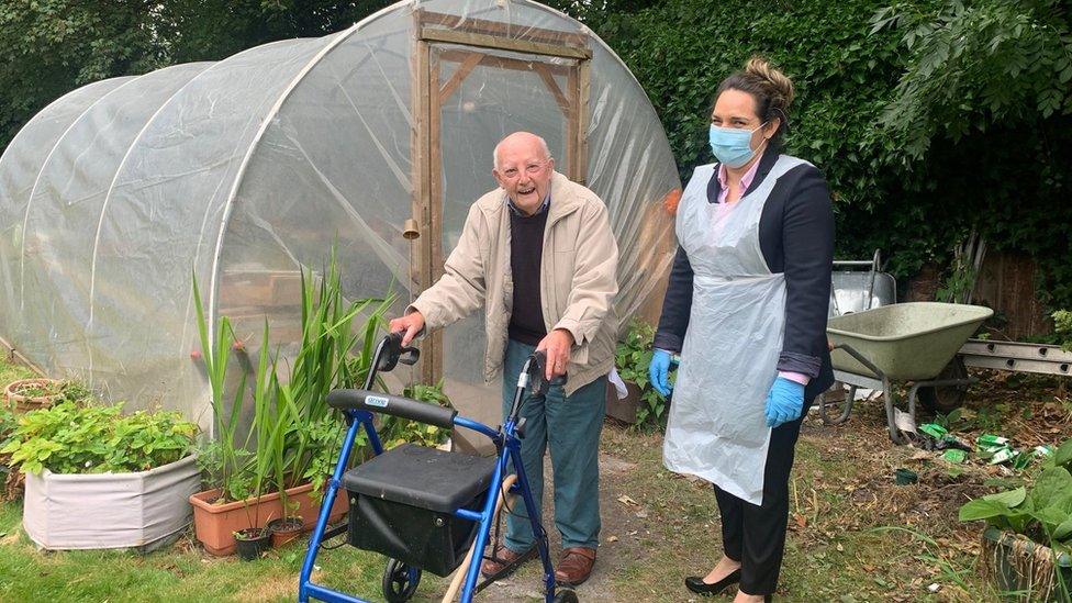 Bill Bosson in the garden of his care home