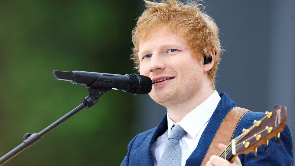 Singer Ed Sheeran performing at the Platinum Jubilee Pageant, marking the end of the celebrations for the Platinum Jubilee of Queen Elizabeth II, June 5, 2022