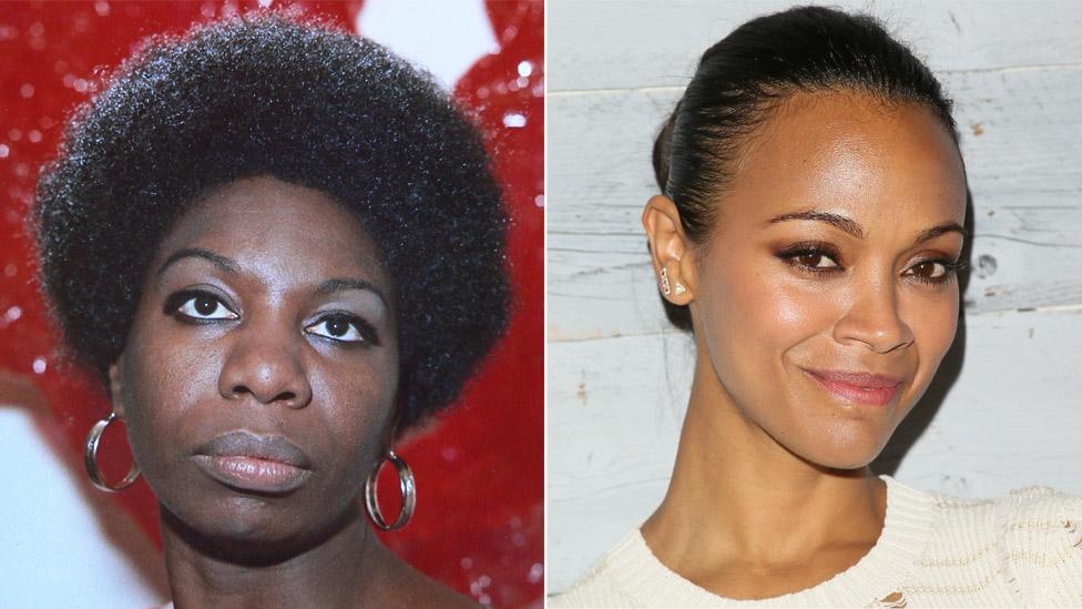 Left to right: Singer Nina Simone and actress Zoe Saldana