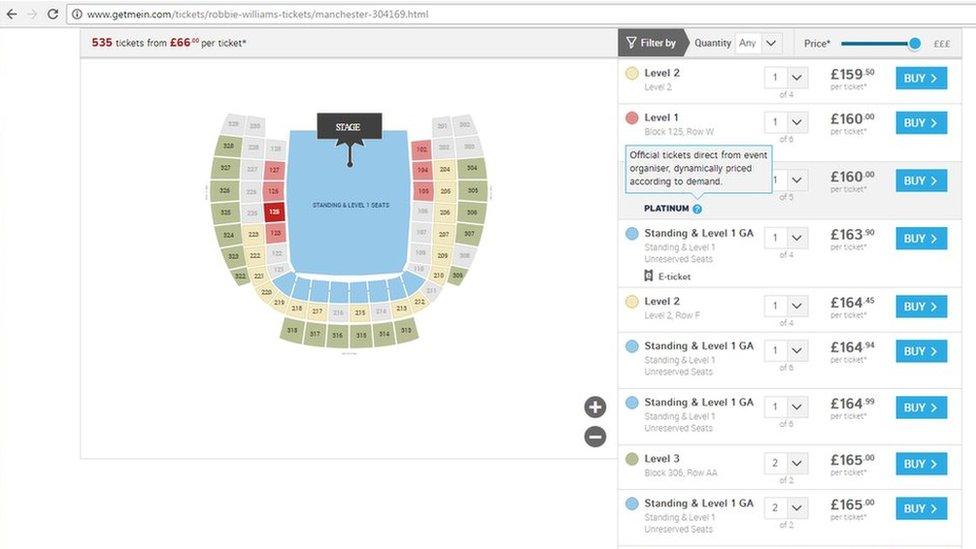 Screen grab of Ticketmaster owned secondary ticketing website Get Me In