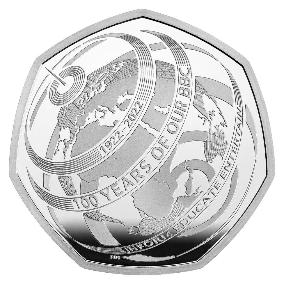 A 50p coin commemorating the BBC's centenary