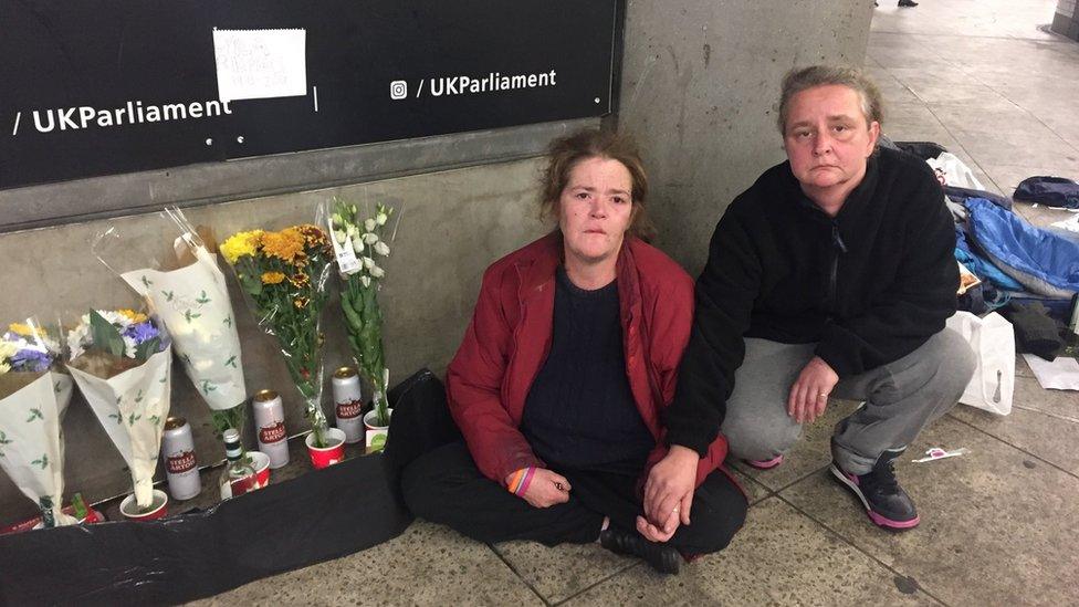 Sara (left) and Dawn outside Westminster Station