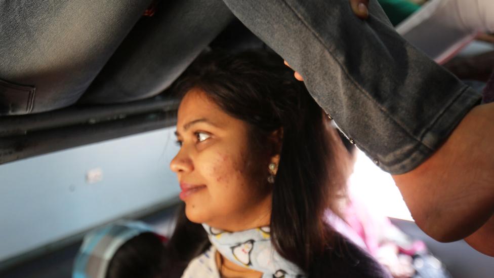 Woman in train