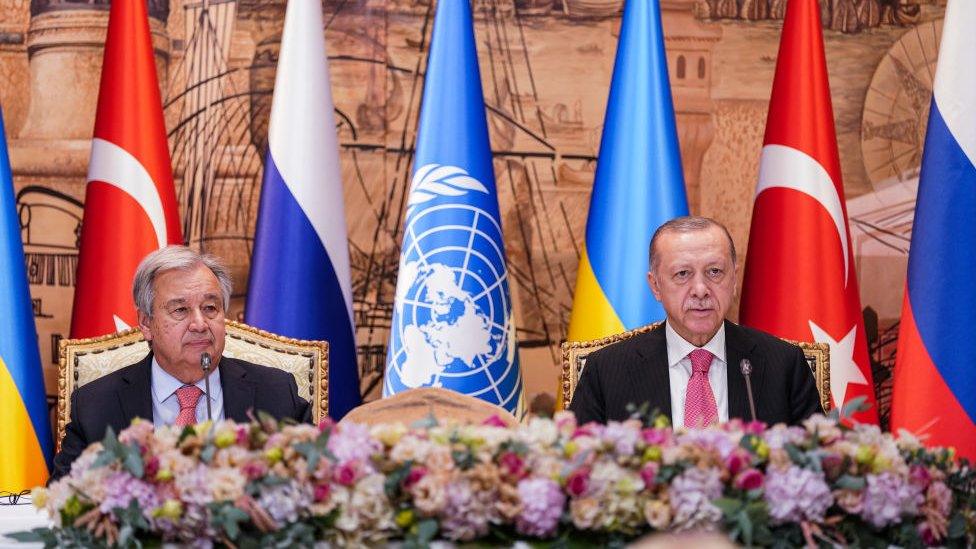 UN Secretary General Antonio Guterres and President of Turkey Recep Tayyip Erdogan