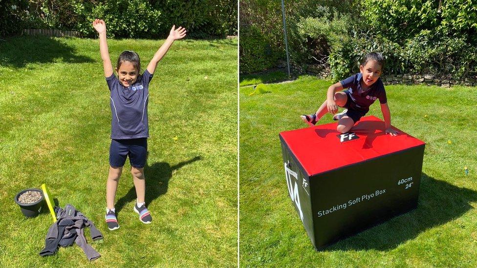 Tajman, 4, doing her own sports day