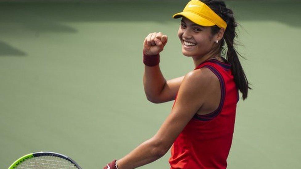 Emma Raducanu celebrates winning at the US Open