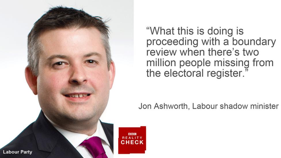 Jon Ashworth saying: What this is doing is proceeding with a boundary review when there's two million people missing from the electoral register