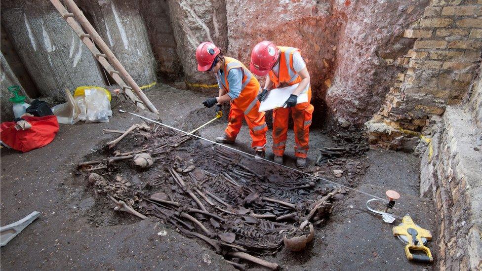 Three skeletons will be on display from the mass grave at Bedlam