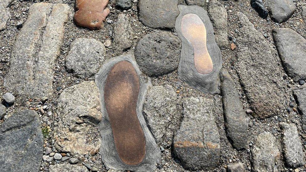 The Queen and Duke of Edinburgh's brass footprints