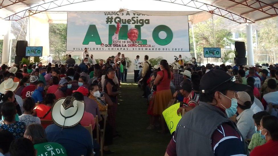 People attending an event a pro-Amlo event in Villaflores