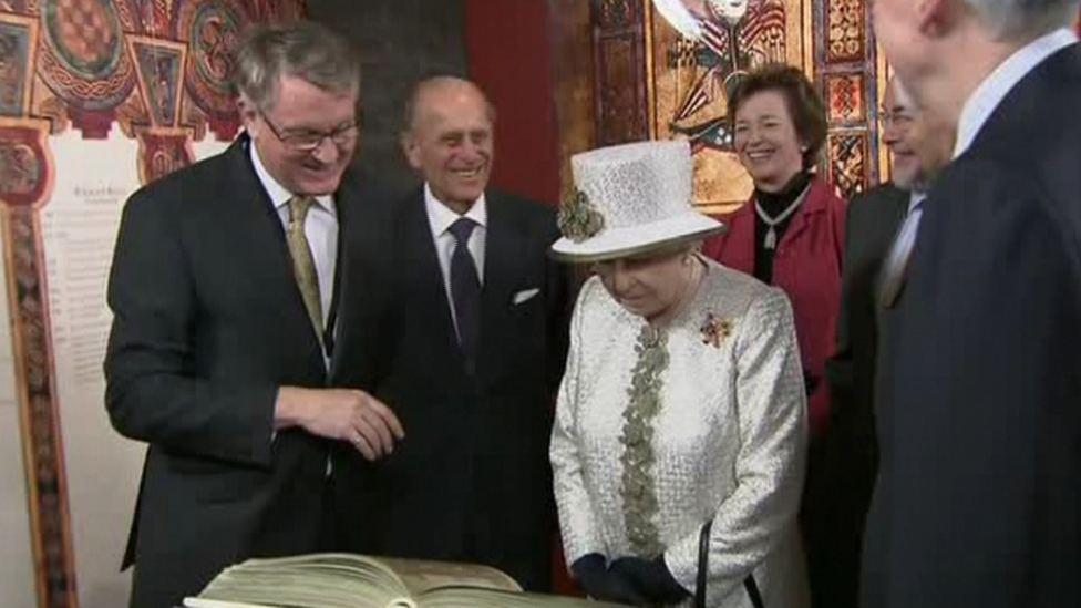 Robin Adams met the Duke of Edinburgh and the Queen during their visit to Ireland in 2011, seen here showing them the Book of Kells