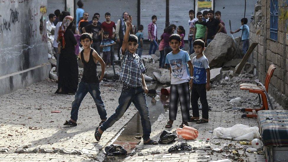 Children in the street in Cizre, Turkey, on 12 September, 2015