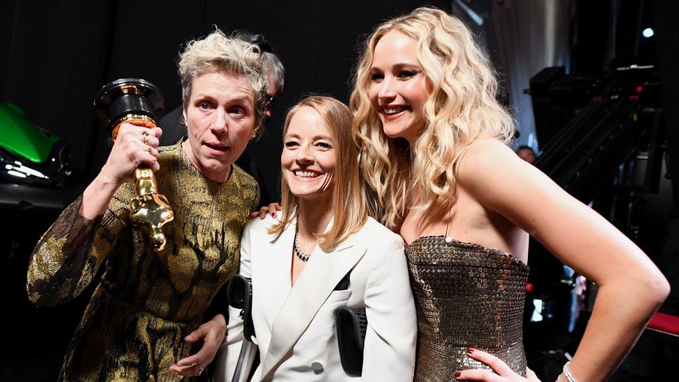 Frances McDormand with Jodie Foster and Jennifer Lawrence at the 2018 Oscars