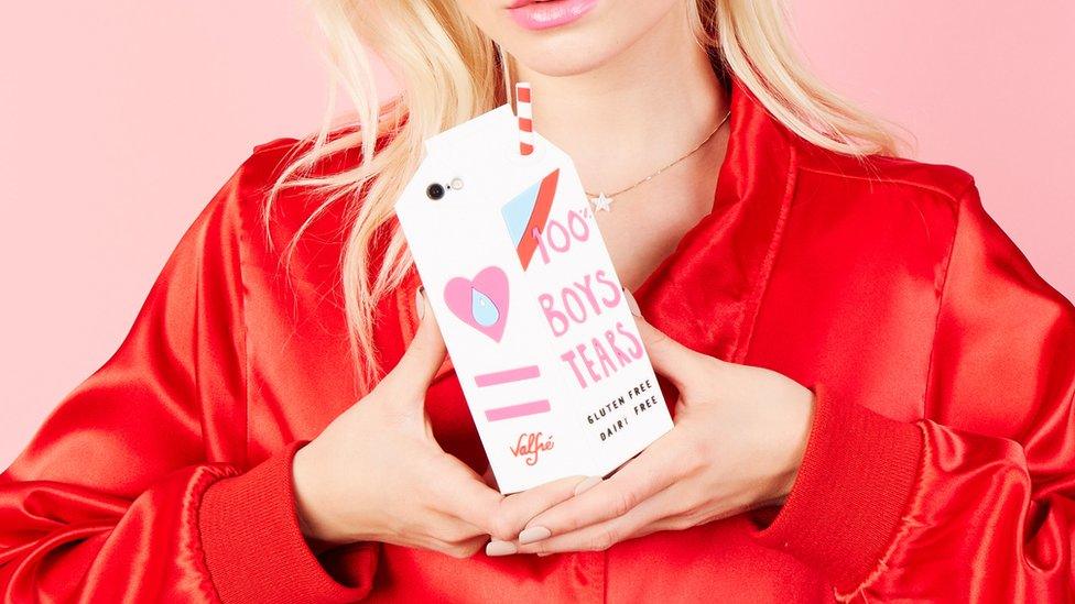 A Valfre phone case shaped like a milk carton went viral