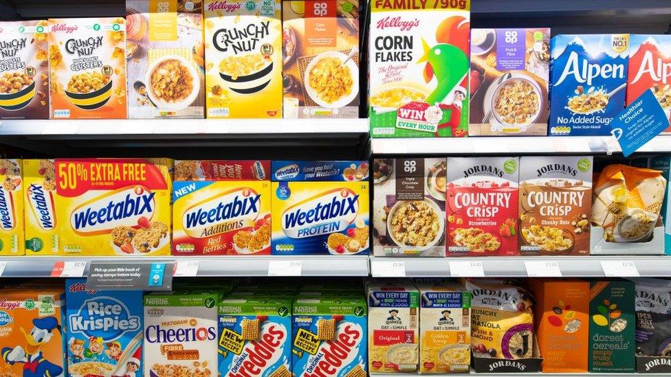 Cereal on a supermarket shelf
