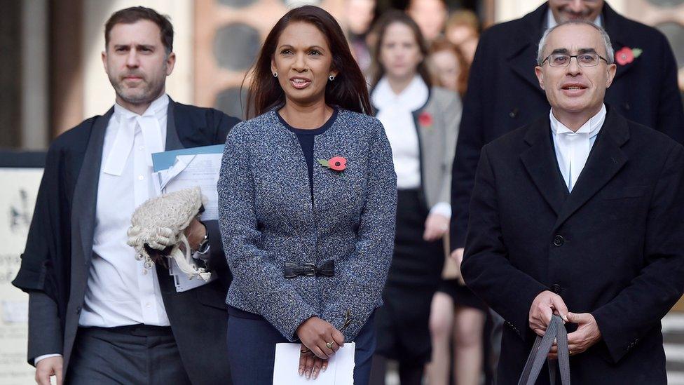 Lead claimant Gina Miller with her lawyers outside the High Court