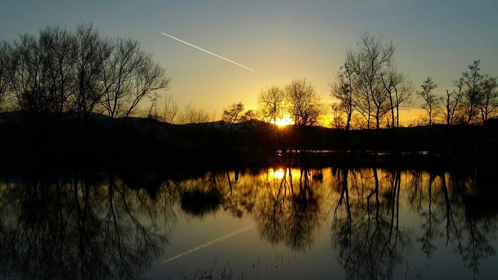 Llangorse Lake in the Brecon Beacons at sunset