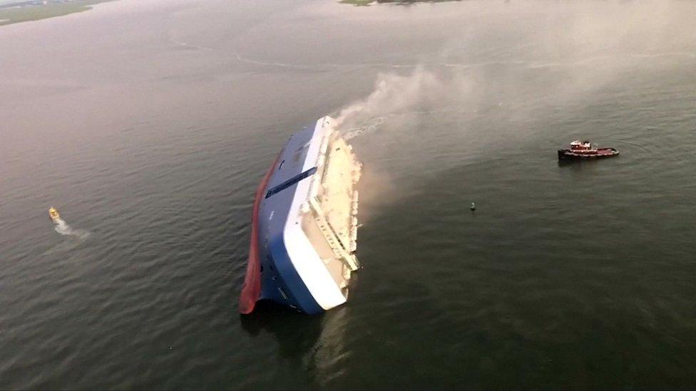 Golden Ray cargo ship overturned in the sea