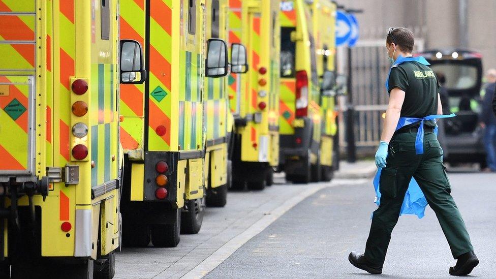 Ambulance lined up at a hospital