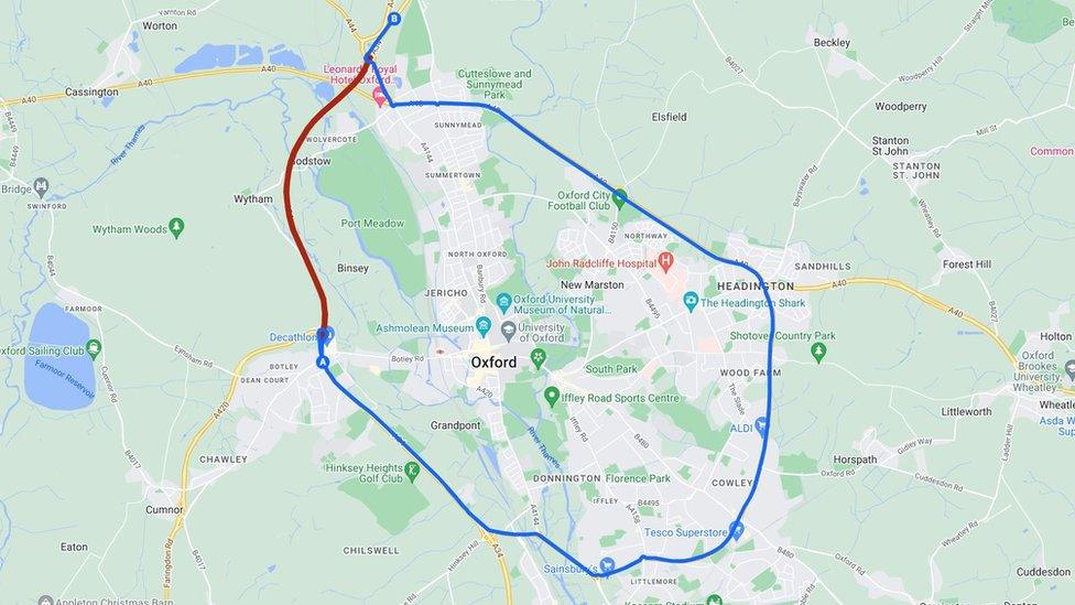 A34 diversion map