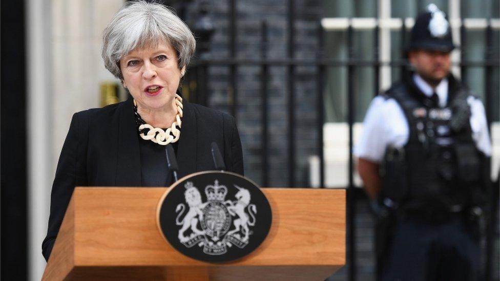 Theresa May outside Downing Street