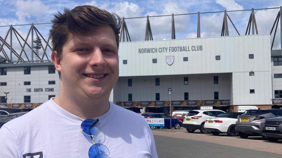 Harvey Monck, pictured outside Carrow Road stadium