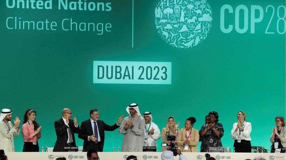 COP28 conference - people cheering