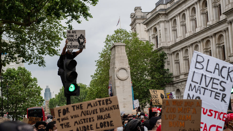 Protests at Black Lives Matter anti-racism protests in London.