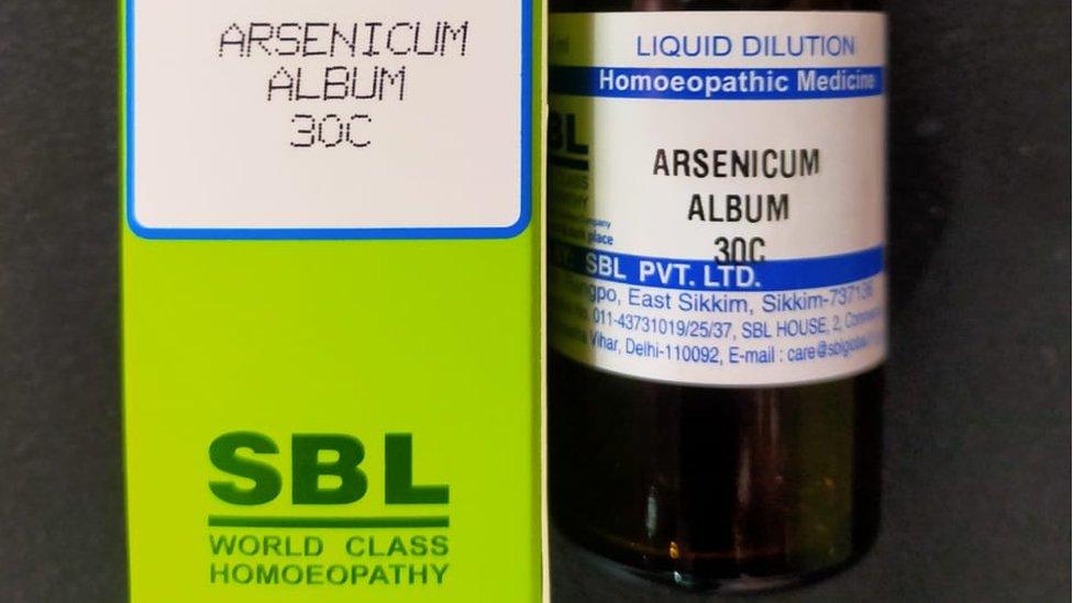 A bottle and packaging for homeopathic medicine Arsenicum Album-30