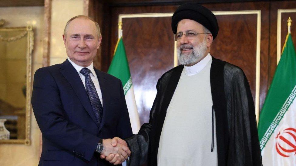 Russian President Vladimir Putin and Iran's President Ebrahim Raisi hold a meeting in Tehran on July 19, 2022.