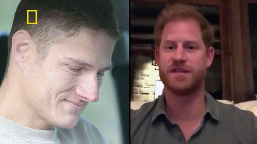 Prince Harry and another man in a split screen after they appeared on a TV show