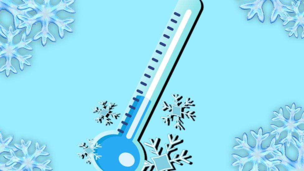 Thermometer showing cold temperatures.