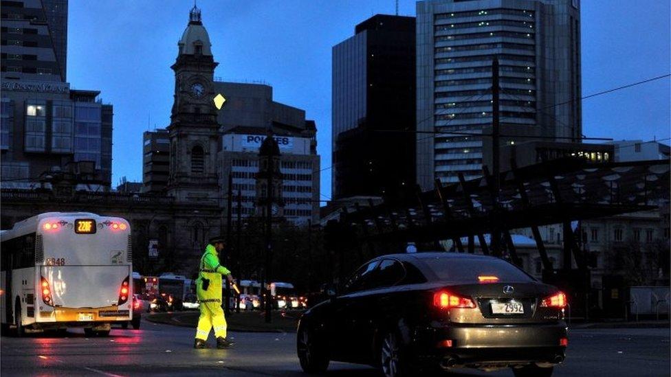 Police direct traffic in Adelaide, Australia (28 Sept 2016)