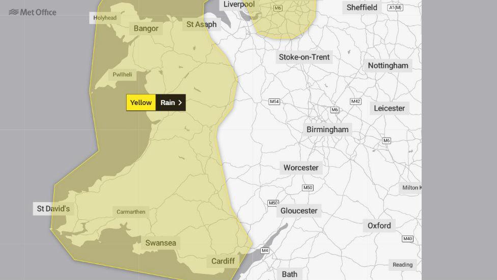 Map showing weather warning area